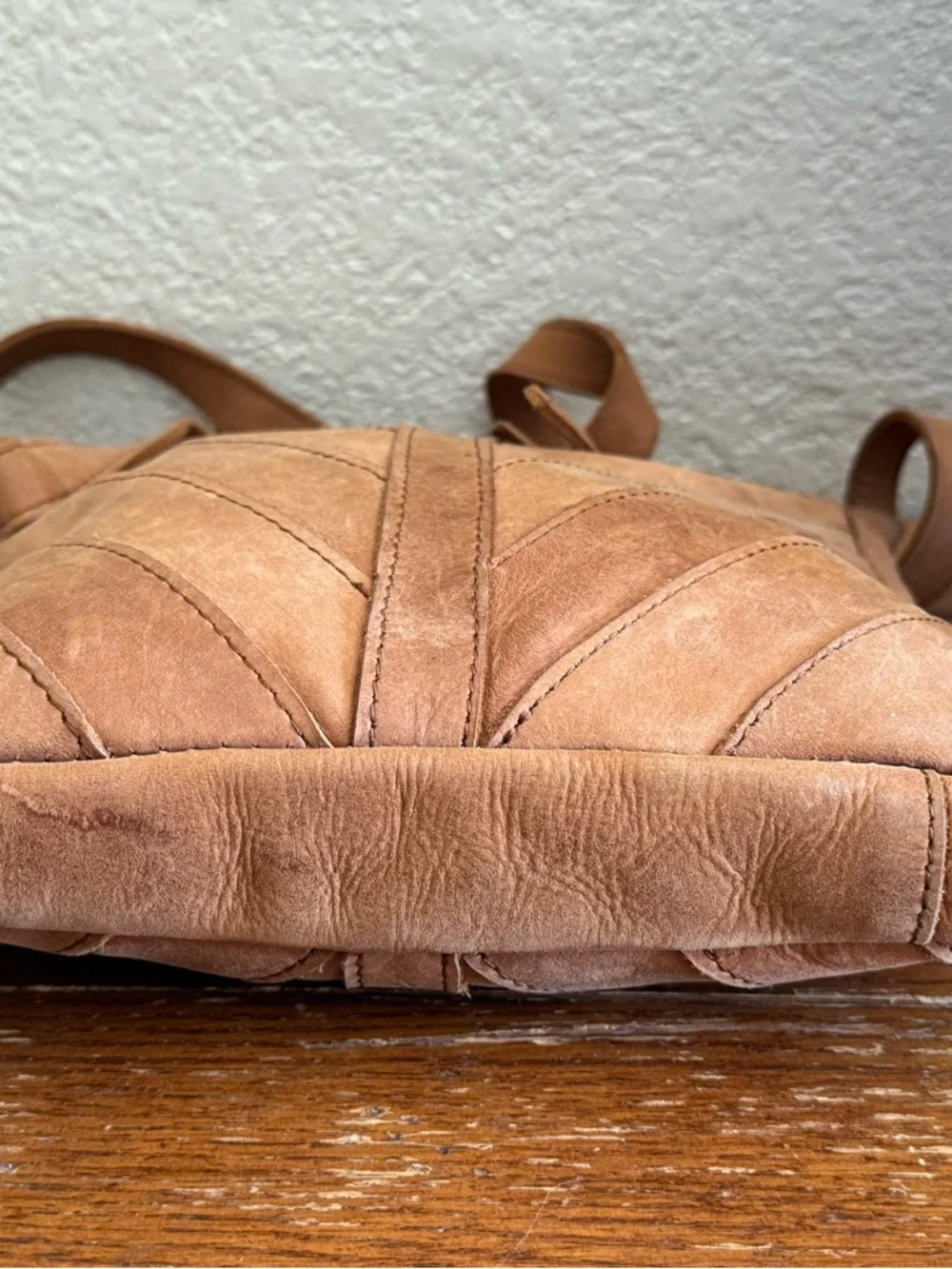 Handmade Genuine Leather Camel Chevron Crossbody Bag Purse Boho Western Festival - Picture 5 of 12